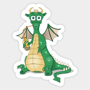 Illustration of a green dragon drinking fuel. Sticker